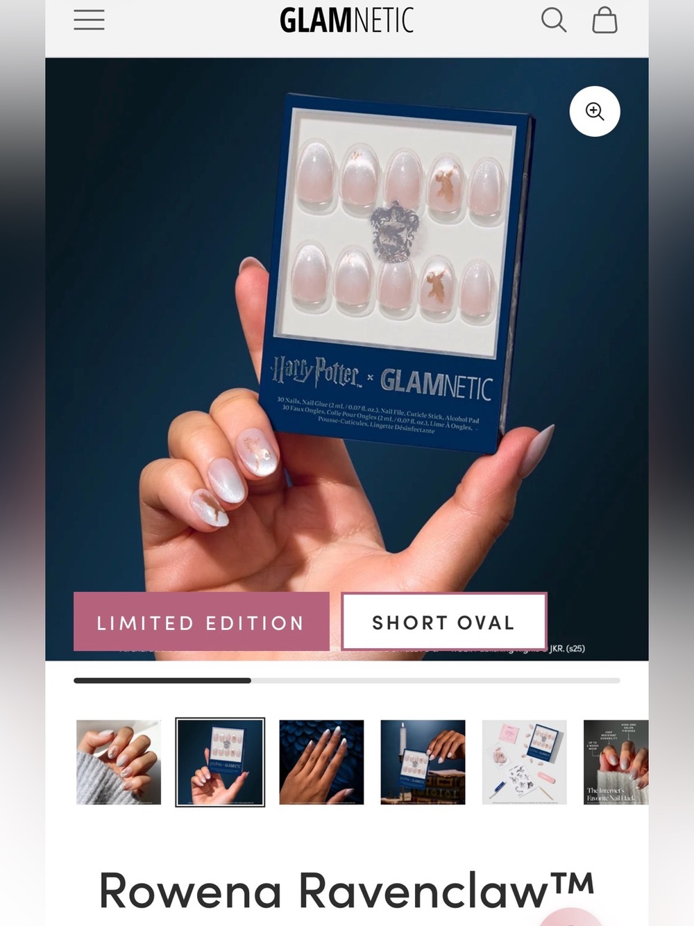 Glamnetic Rowena Ravenclaw™ Short Oval Press-On Nails — Sheer Pearl White